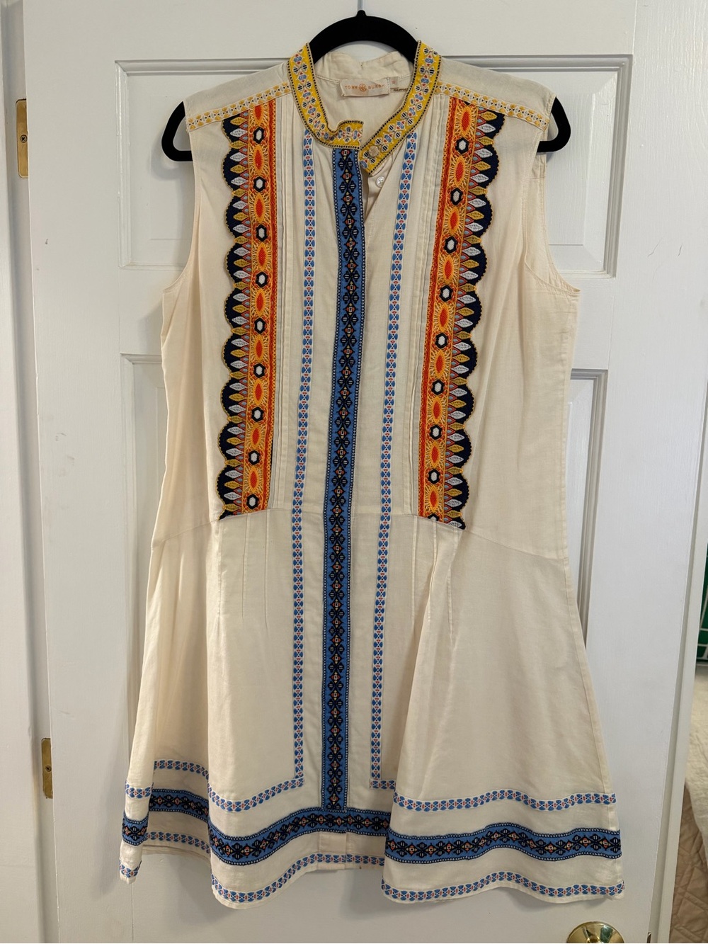 Tory Burch Cream Sleeveless Embroidered Shift Dress